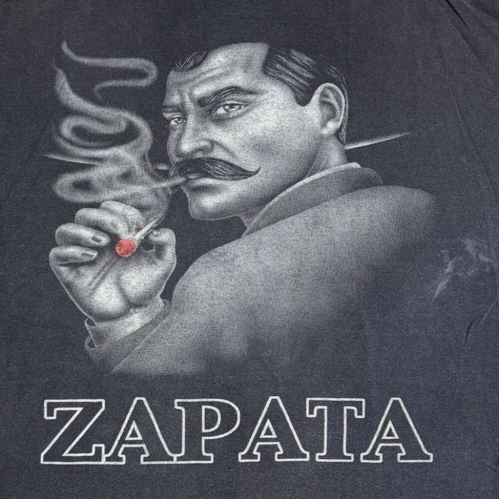 Vtg Y2K Emiliano Zapata Graphic TShirt Mens XL Faded Black Chicano Mi Tierra